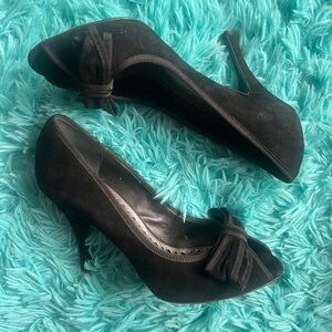 BCBG Girls black suede peeptoe heels